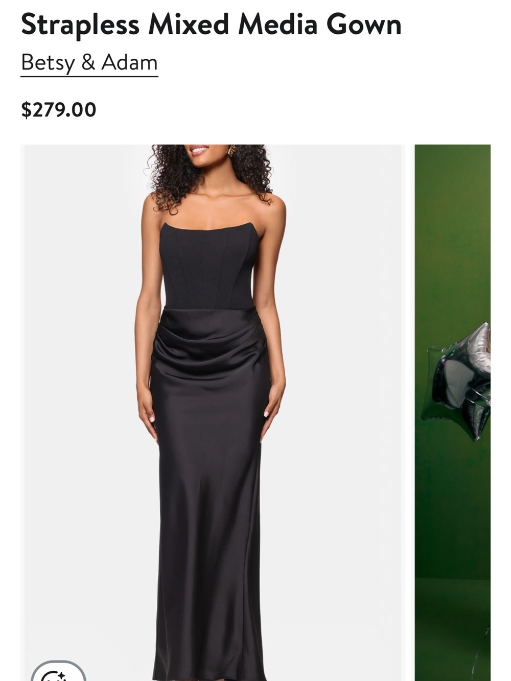 Betsy & Adam Strapless Black Evening Gown